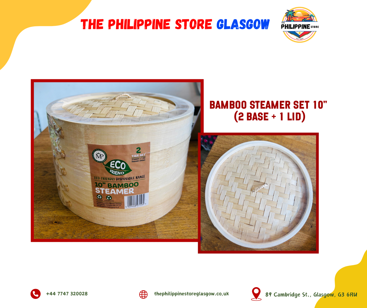 Bamboo Steamer Set 10" (2 Base + 1 Lid)