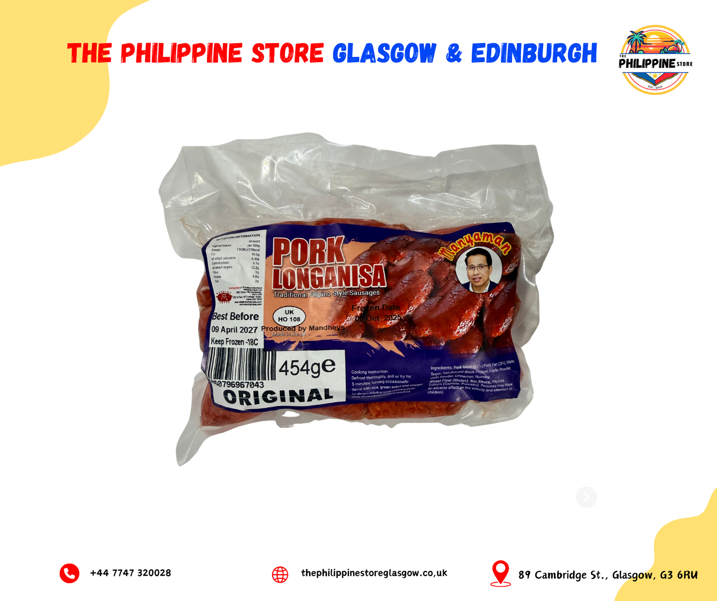 Mandhey's Manyaman Pork Longanisa Original Regular 454g