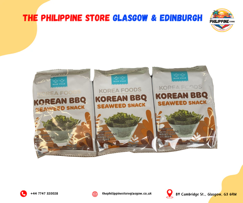 Blueville Korean BBQ Seaweed Snack (3 packs x 4g)